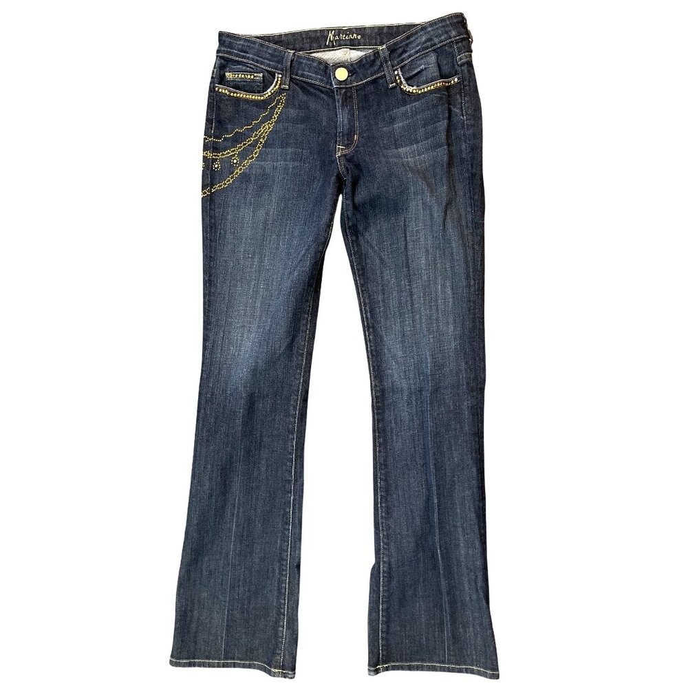 Marciano Womens Embellished Bootcut Jeans Size 30 Distressed Dark Wash With Gold